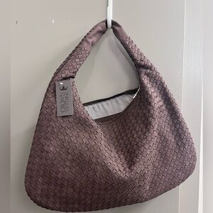 Brown suede shoulder bag